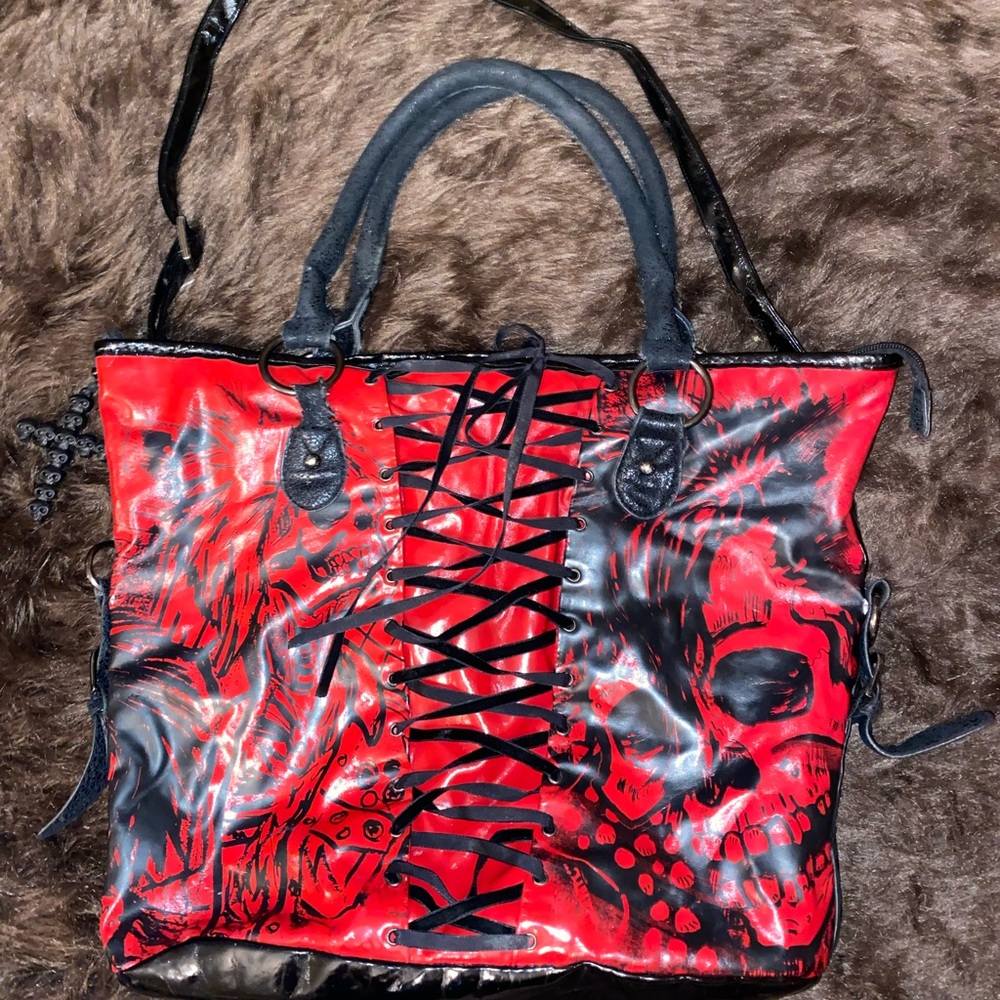 Goth Black & Red Crossbody Tote Bag